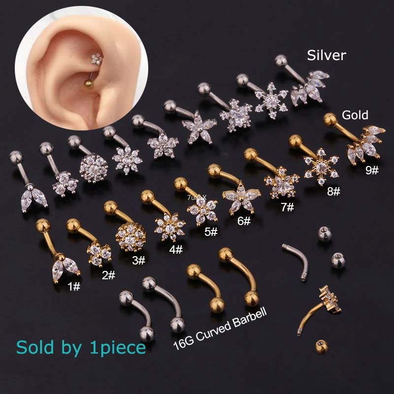 1 piece Flower Snowfake Earring Tragus Helix Rook Piercing Eyebrow Ring Piercing Curved Barbell 16G Stainless Steel Shopee Malaysia