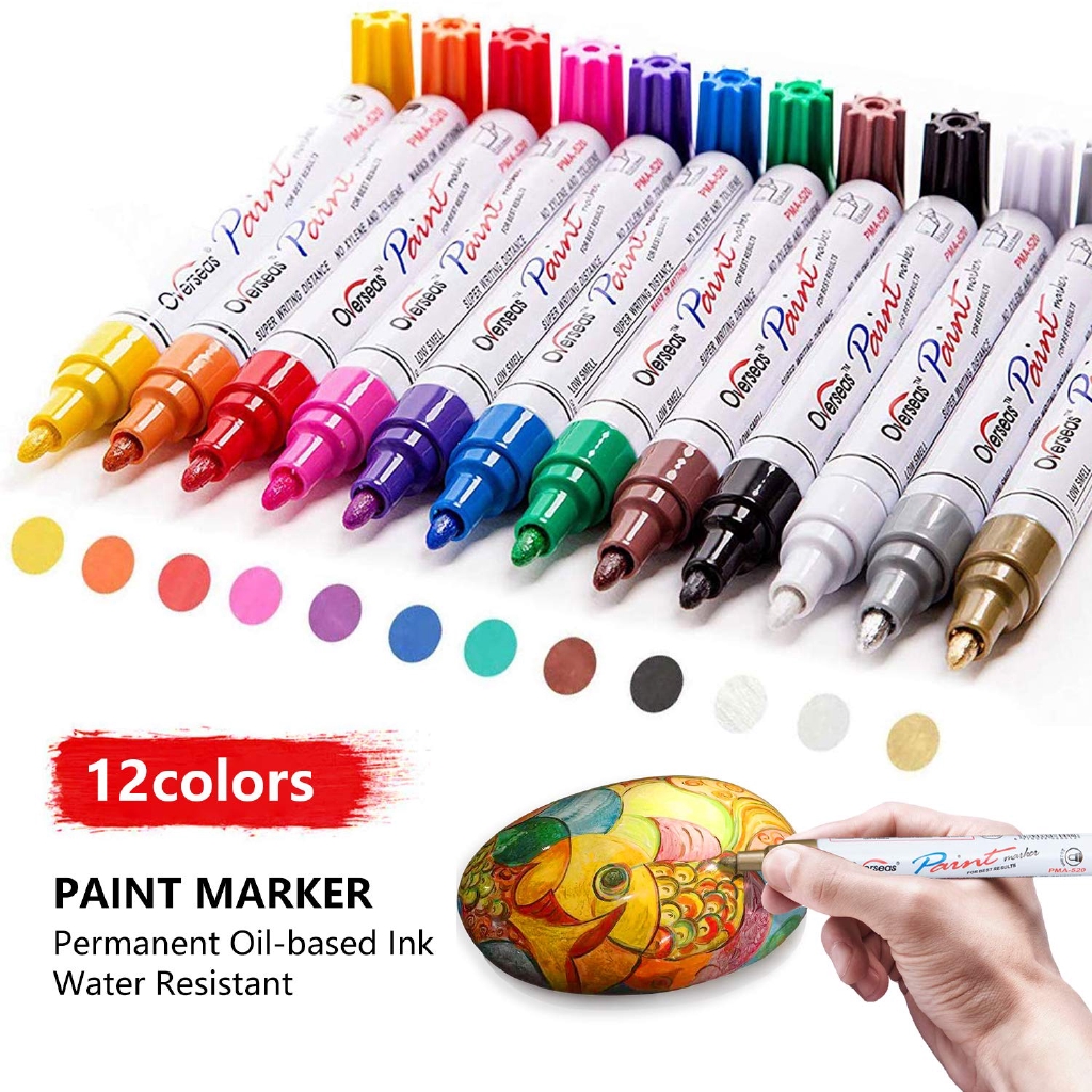 12 Colors for Acrylic Paint Markers Extra-fine tip,Paint pens for  Car,Rock,Painting, Stone, Ceramic, Glass, , Canvas.