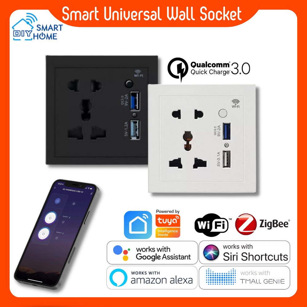 Universal Smart Wall Socket: WiFi Outlet with USB & Alexa Control