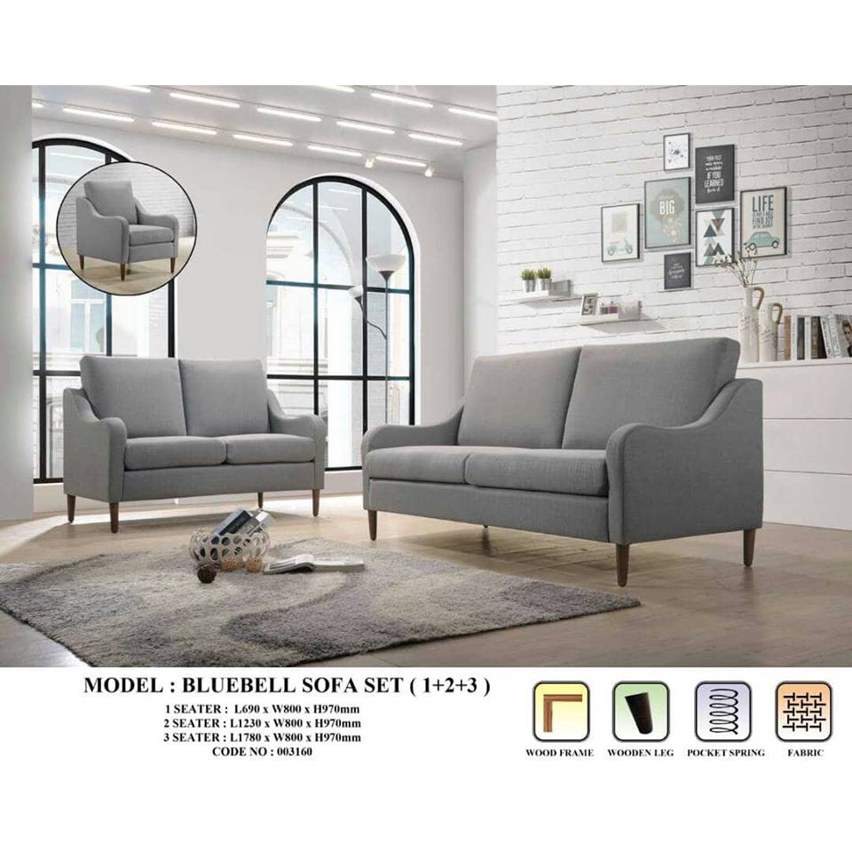 Bluebell Sofa Set Fabric (Light Grey) | Shopee Malaysia