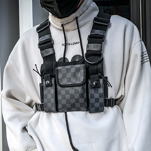 PU Chest Rig Bag Black Vest Bag Black Hip Hop Streetwear