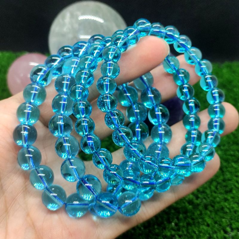 Natural Grade A Blue Topaz Crystal Bracelet Super Clear