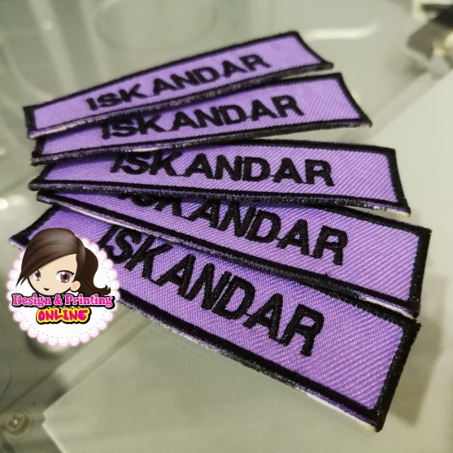 Name deals tags embroidered