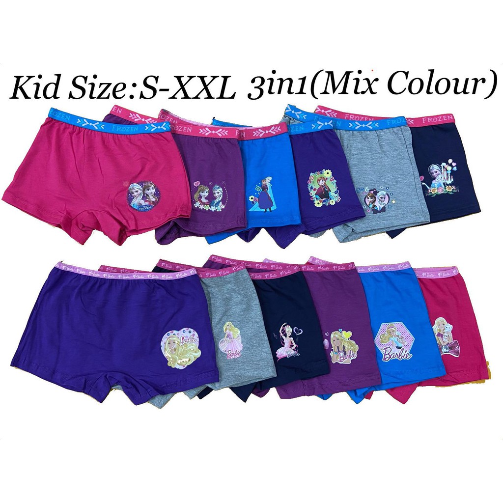 1set=3helai] (FROZEN/ BARBIE) GIRL UNDERWEAR/ GIRL PANTIES/ SELUAR DALAM  KANAK-KANAK/ BOXER KANAK-KANAK(Boxer Perempuan