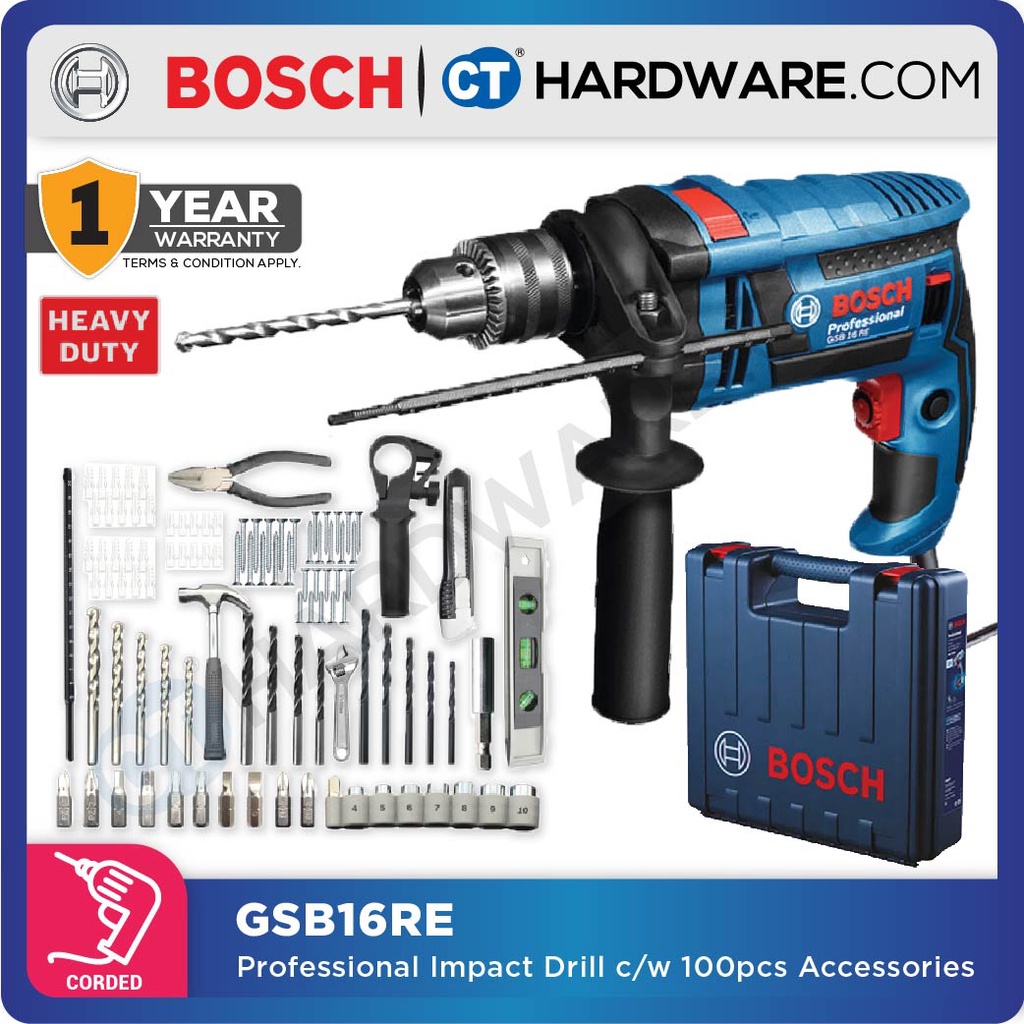 BOSCH GSB16RE PROFESSIONAL CORDED IMPACT DRILL 16MM 750W COME