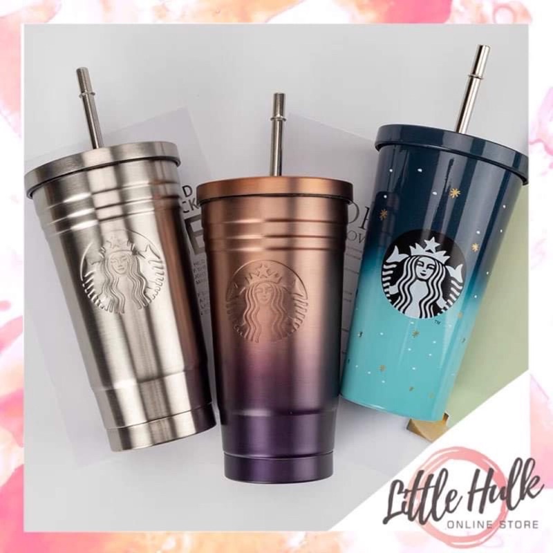 Starbucks Malaysia Gold Metallic Stainless Steel Tumbler w/Straw