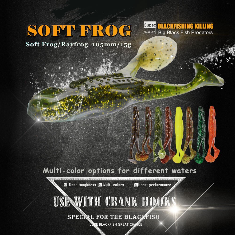 2 Pieces / Lot Afishlure Frog Soft Bait Fishing Lures 105mm 13g Plastic  Lure Soft Lure Rayfrog Black Fish Kill AR12