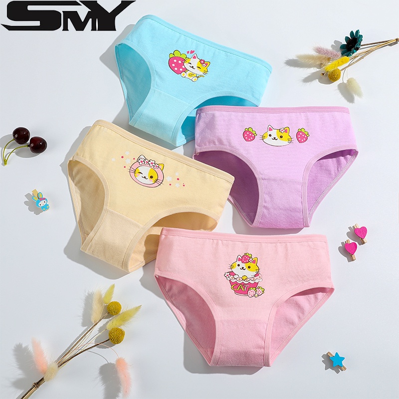 SMY 4 Pieces/Set (Random Color) High Quality Cotton Girls Panties Cute  Cartoon Printing Girls Underwear Special Offer Girls Briefs 2-12Yrs