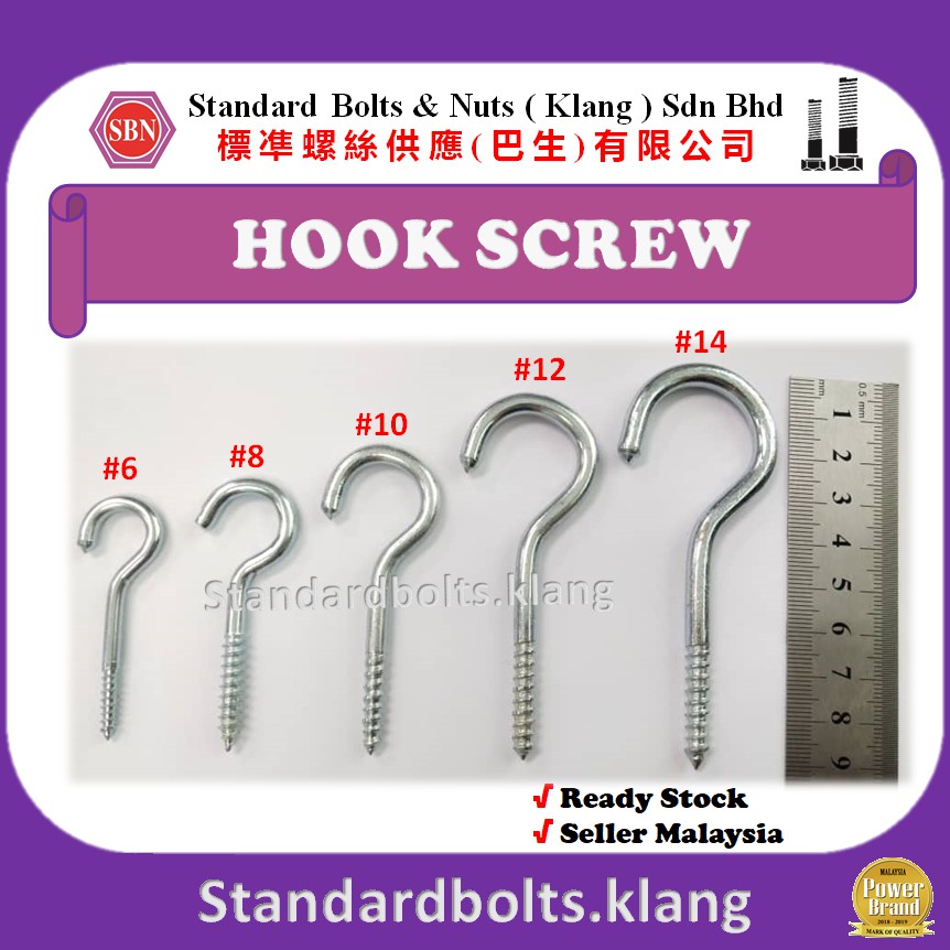 20pcs / 10pcs per pack) Cup screw hook / eye screw hook / cangkuk skru  (Zinc Colour) for wall & Furniture