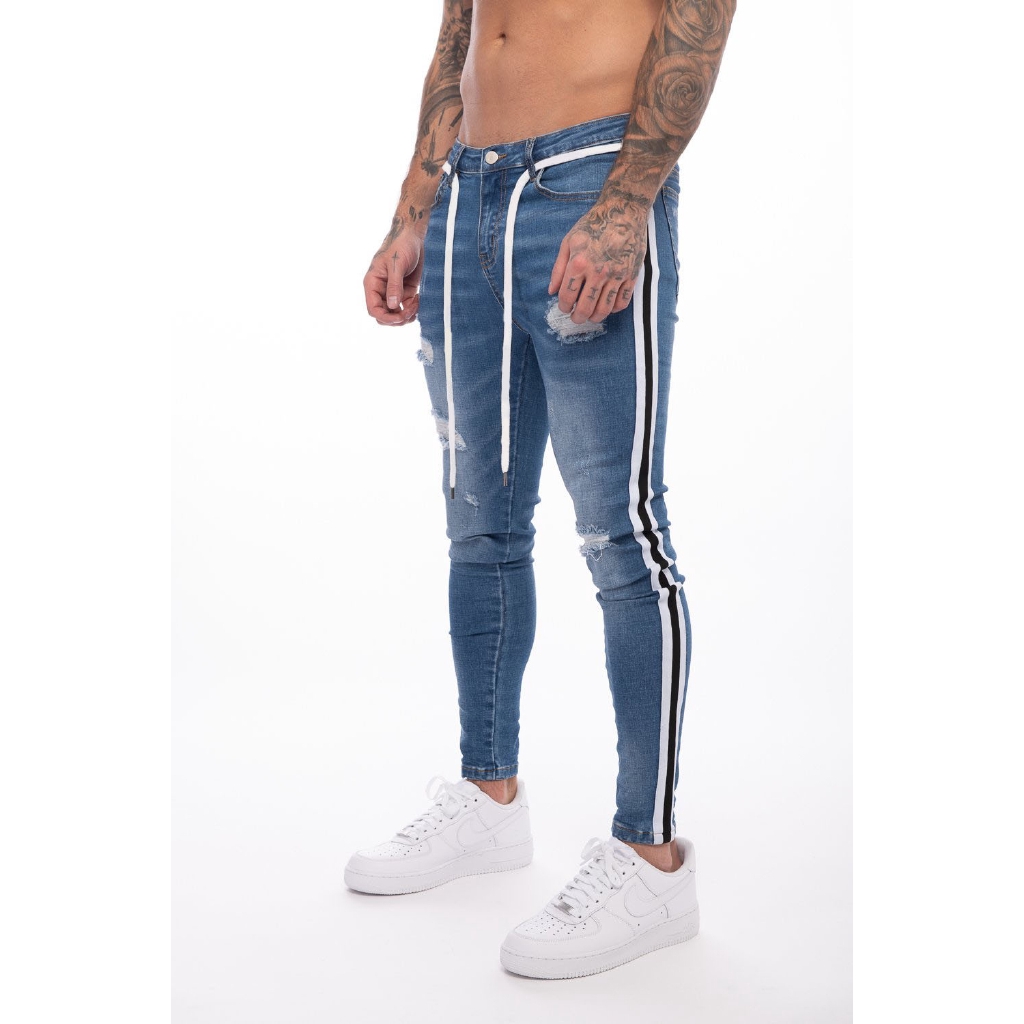 Mens striped denim on sale jeans