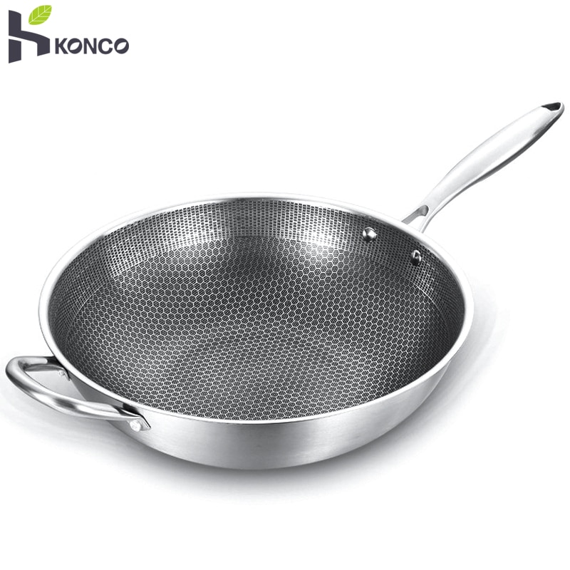 Konco Iron wok Cast iron pan Non-coated Pot General use for Gas and  Induction Cooker 32cm Chinese Wok Cookware Pan Kitchen Tools