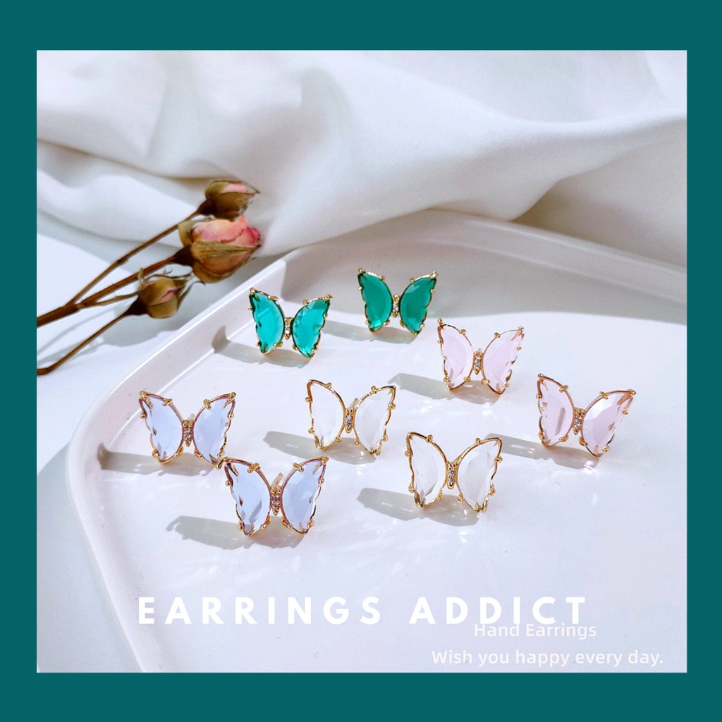 Earrings Addict】Butterfly Earrings Light Blue Pink Turquoise