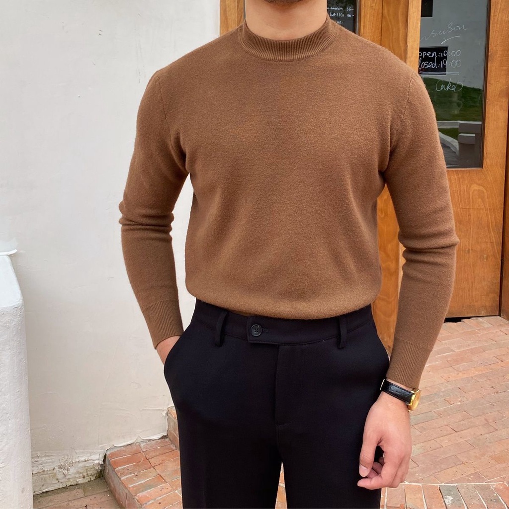 Ready Stock Cardigan Turtle Neck Men Knitwear Turtleneck Clothes Korean  Style Brown Black Autumn Winter Slim Fit Sweater