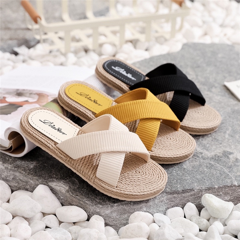 Slippers For Women Female Flower Decoration Upper Slippers Bohemia Linen  Slippers Flip Flops Beach Shoes Flax Sandals Womens Bow Flip Flops Sandals