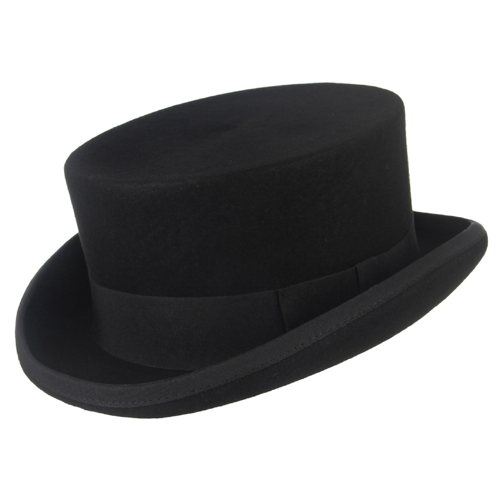 Men s 100 Wool Top Hat Satin Lined Party Dress Hats Derby Black
