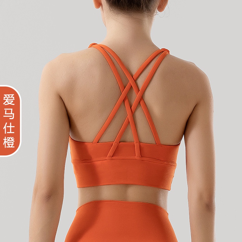 Sports Bras for Women Yogaunderwear Gathered Anti-Shock Hanging Neck  Lingerie Quick Dry Running Fitness Tank Tops (Color : Orange, Size : Small)