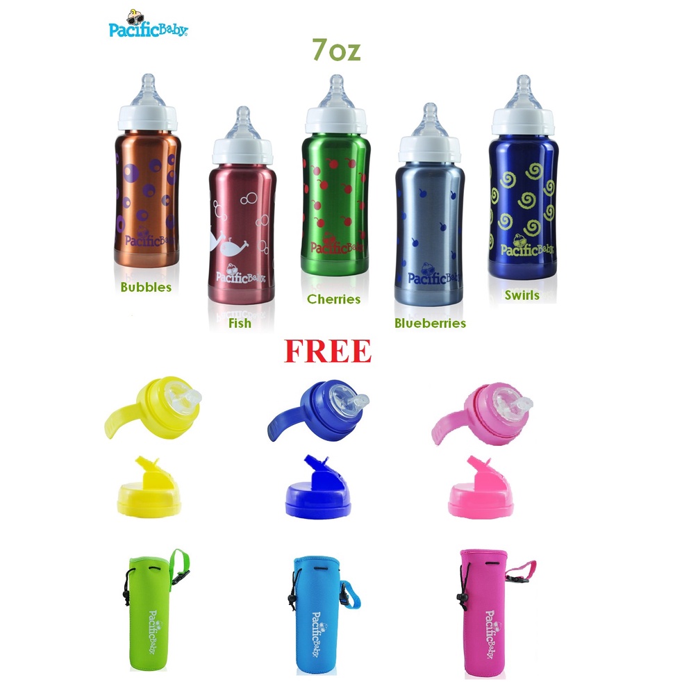 Pacific Baby Hot-Tot Stainless Steel Insulated Infant Baby 7 oz Eco Feeding  Bottle Swirls
