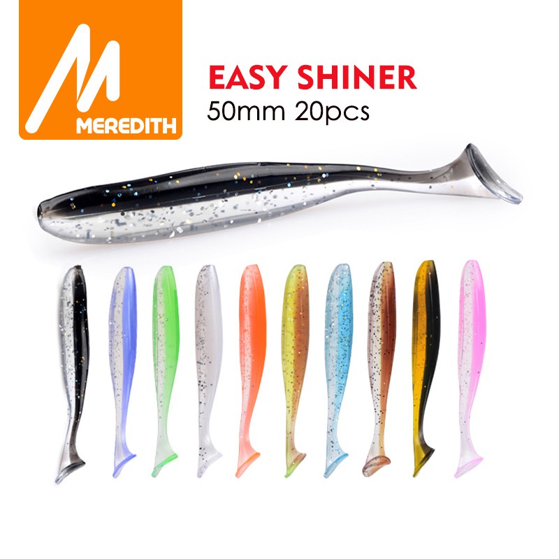 MEREDITH 50mm/20pcs Easy Shiner Soft Lures Baits Fishing Lure Leurre Shad  Double Color Silicone Bait T Tail Wobblers