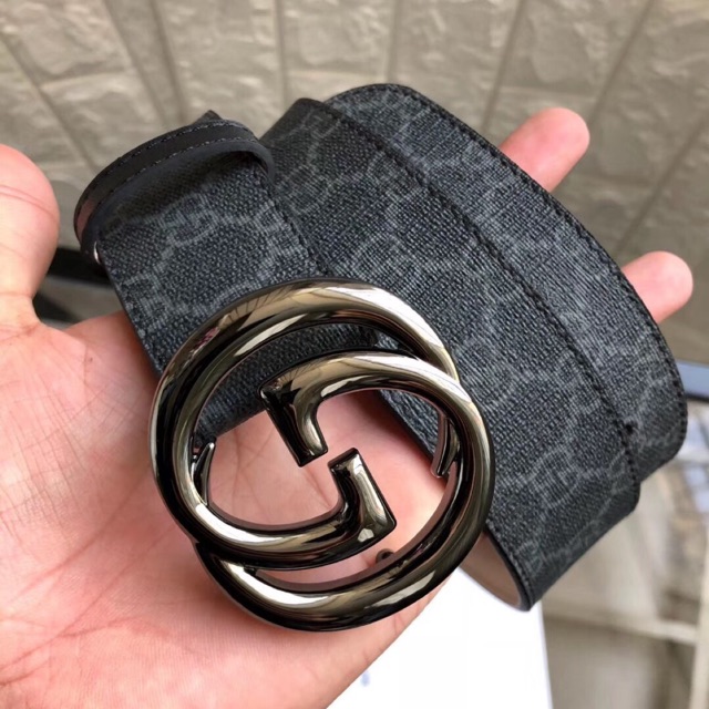 GUCCI Interlocking G Buckle GG Supreme Canvas Belt Black 411924