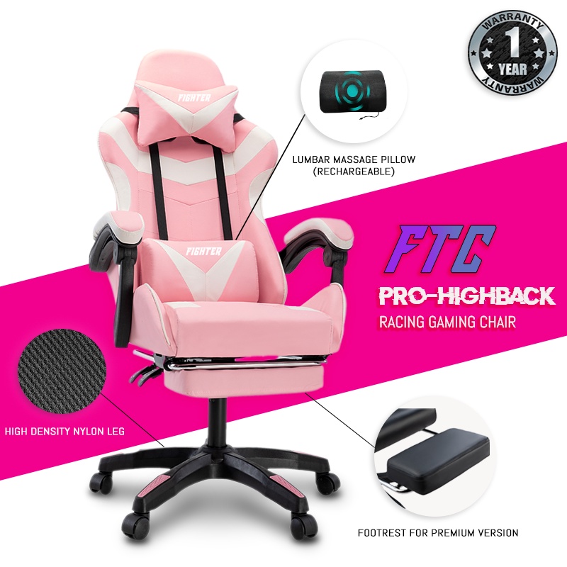 Gamefitz Gaming Chair (Pink & White)