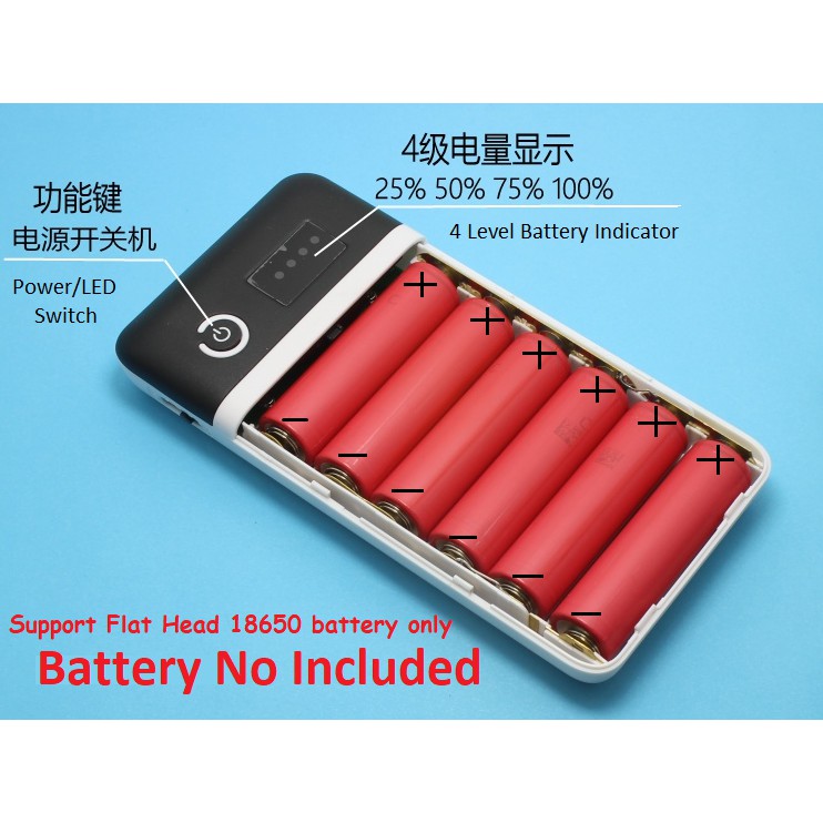 6 slot 18650 battery charger power bank box DIY USB DC output 12v 9v 6v  3.8v