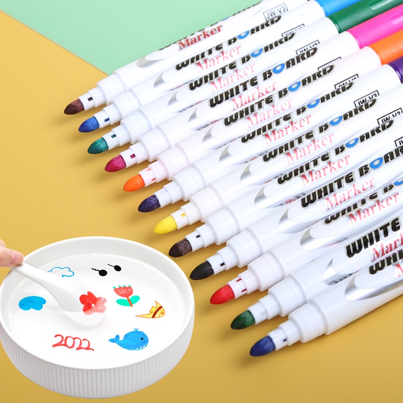 Kids Watercolor Set, Magic Floating Ink Pens, Dry Erase Whiteboard Markers, Includes 12 Drawing Pens, 1 Ceramic Spoon,Magic Watercolour Pens Set for