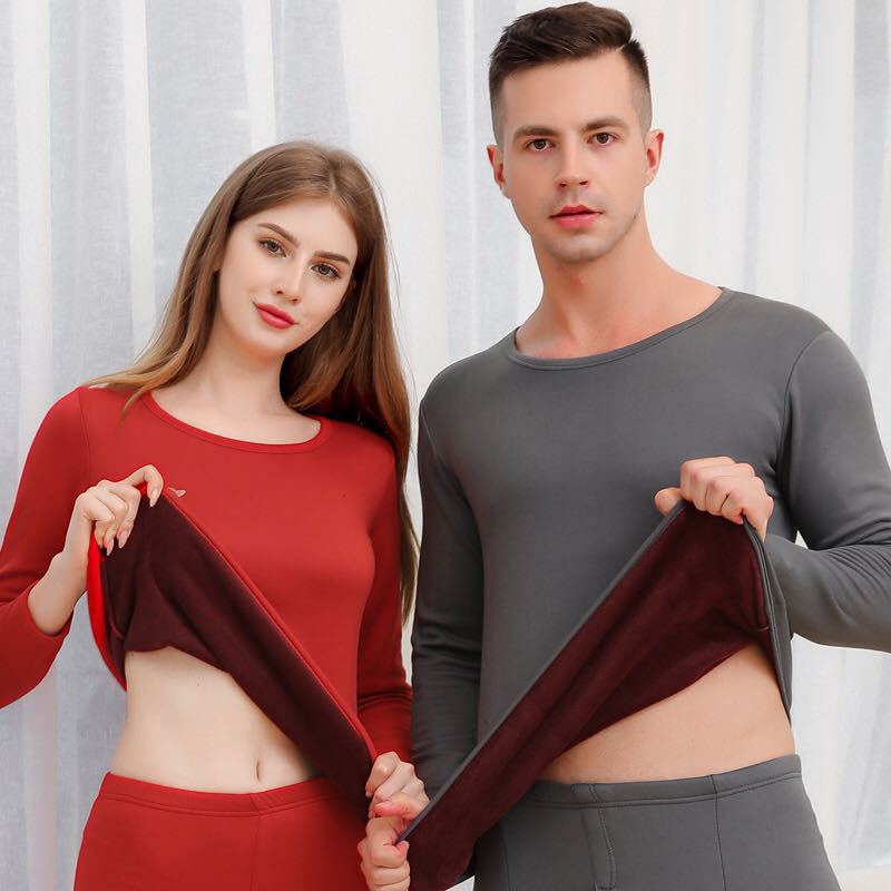 Men Women Winter Double Velvet Warm Thicken Inner Wear Thermal Underwear  Long Johns Pajama Set