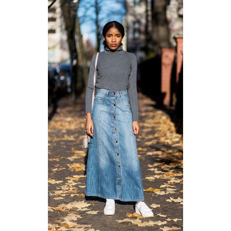 Straight store jean skirt