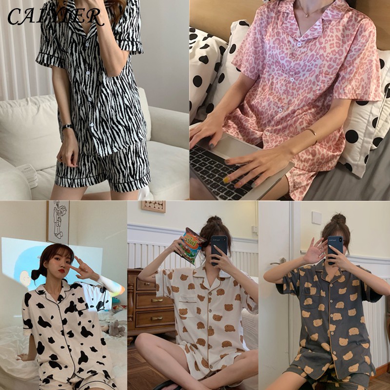 Pajama Set Aesthetic Kpop Cute Nightgown Two Piece Shorts Suit