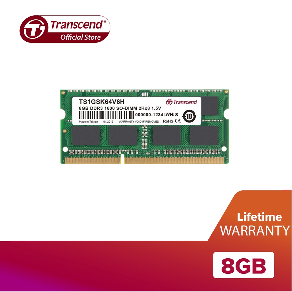 Transcend Brand RAM DDR3 1600Mhz SO-DIMM 2Rx8 512Mx8 CL11