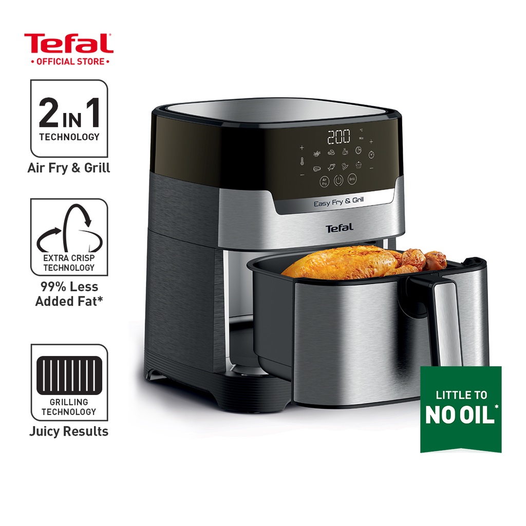 Tefal Dual Easy Fry & Grill EY905D Freidora De Aire Caliente Independiente De 8,3 L Y 2700 W De Acero Inoxidable | Leroy Merlin