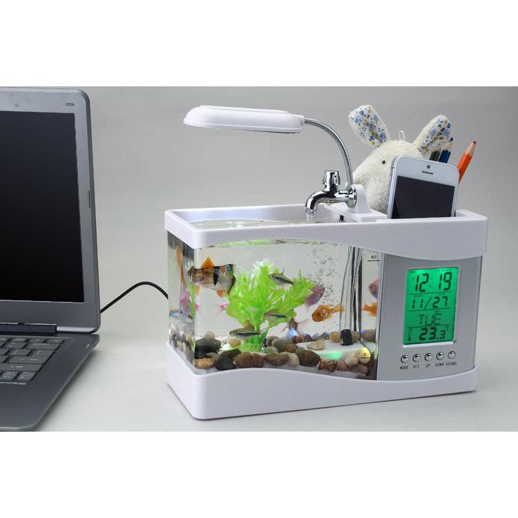 Aquarium Mini Stylish Small Fish Tank With USB LED Light Acrylic