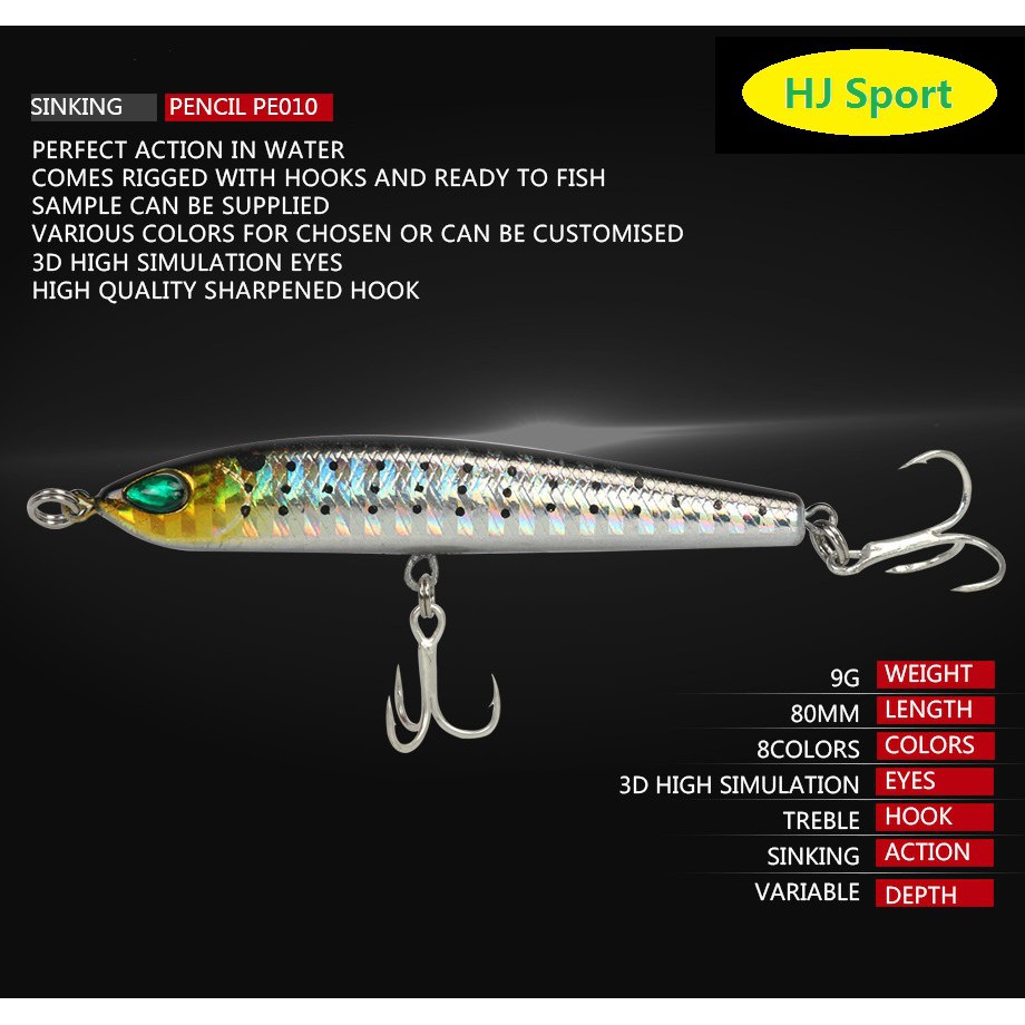 80mm 9g Fishing Lures Sinking Pencil Artificial Swimbait