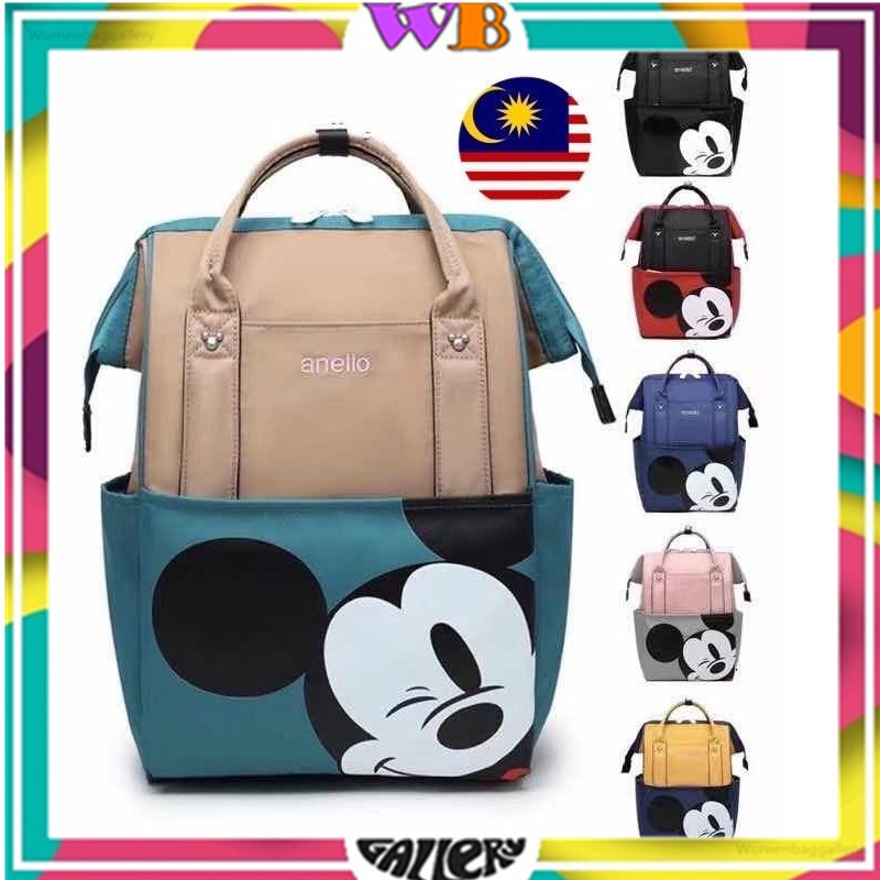 READY STOCK JAPAN Anello mummy Mickey Mouse Disney design Polyester School Casual Canvas Bag Casual Beg Backpack Shopee Malaysia