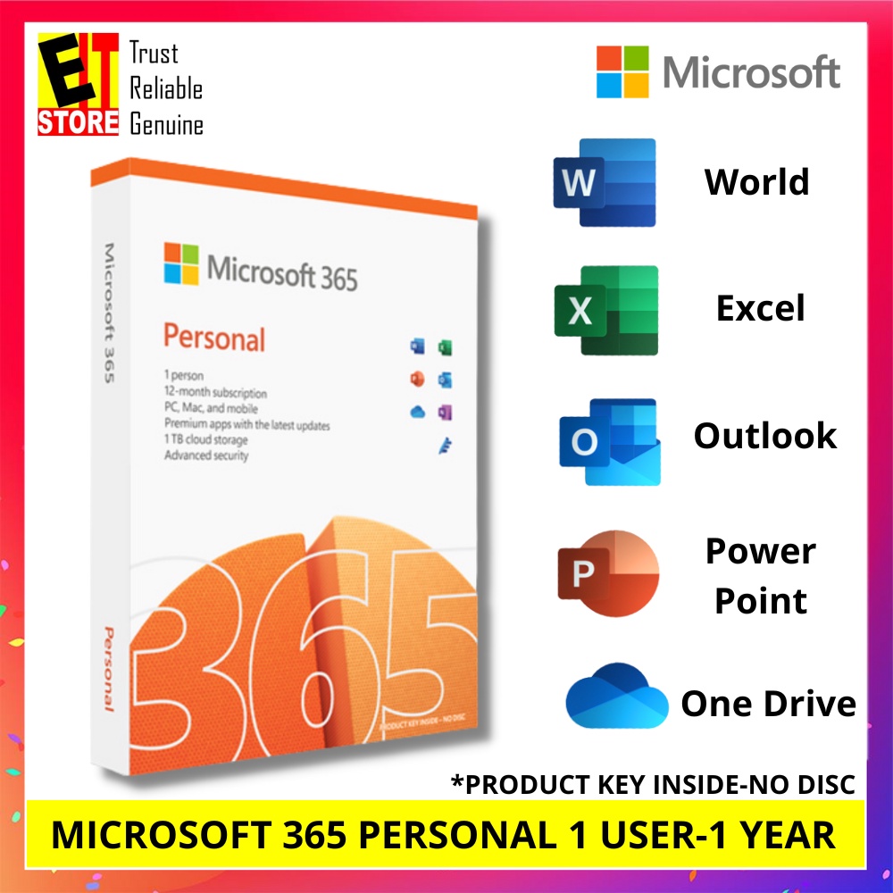 MICROSOFT 365 PERSONAL SUBSCRIPTION FOR WINDOWS & MAC 1 USER FOR 1 YEAR