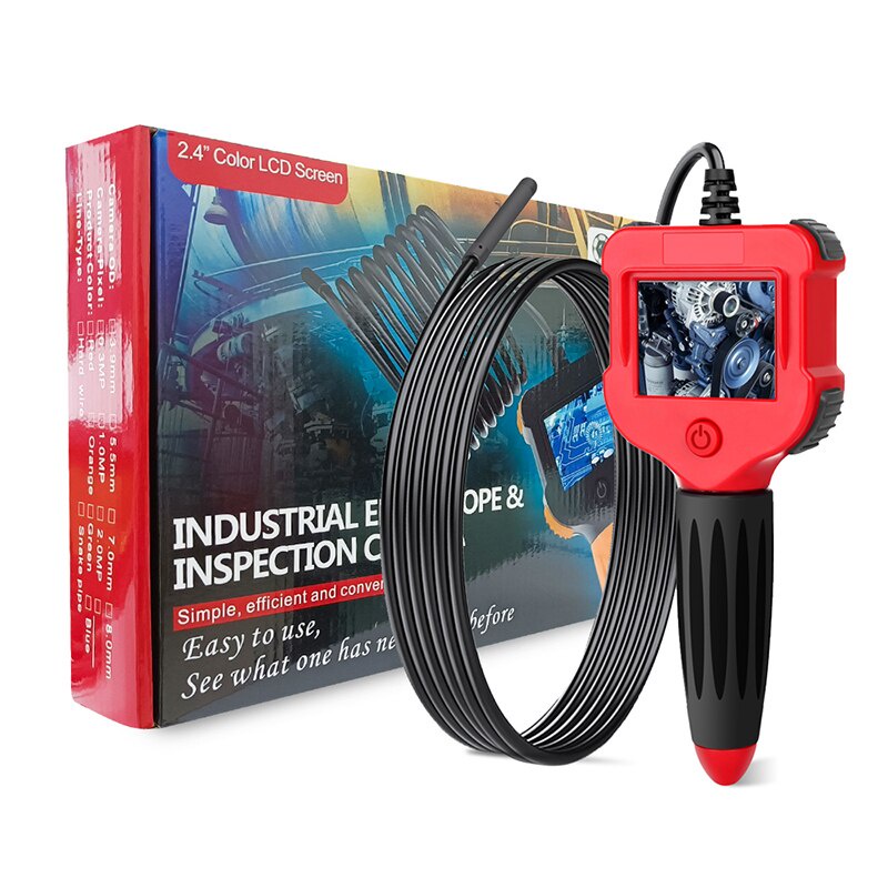 P100 Industrial Endoscope 8mm 1080p Digital Borescope Ip67 Waterproof Snake  Scope Camera Handheld Inspection Camera With 2.4'' Ips Screen 6 Led-lights