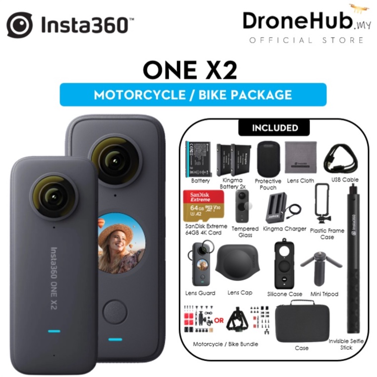 Insta360 ONE X2 Action Camera, 5.7k 360 Capture, FlowState Stabilization, Ultra Bright Screen, Waterproof 10m, 4-Mic 360 Audio, Time Shift, Voice  Control