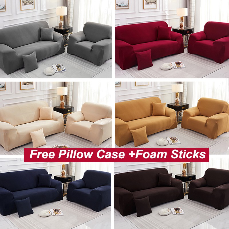 FREE GIFT 1 2 3 4 Seater Solid Color Sofa Cover Stretch L Shape