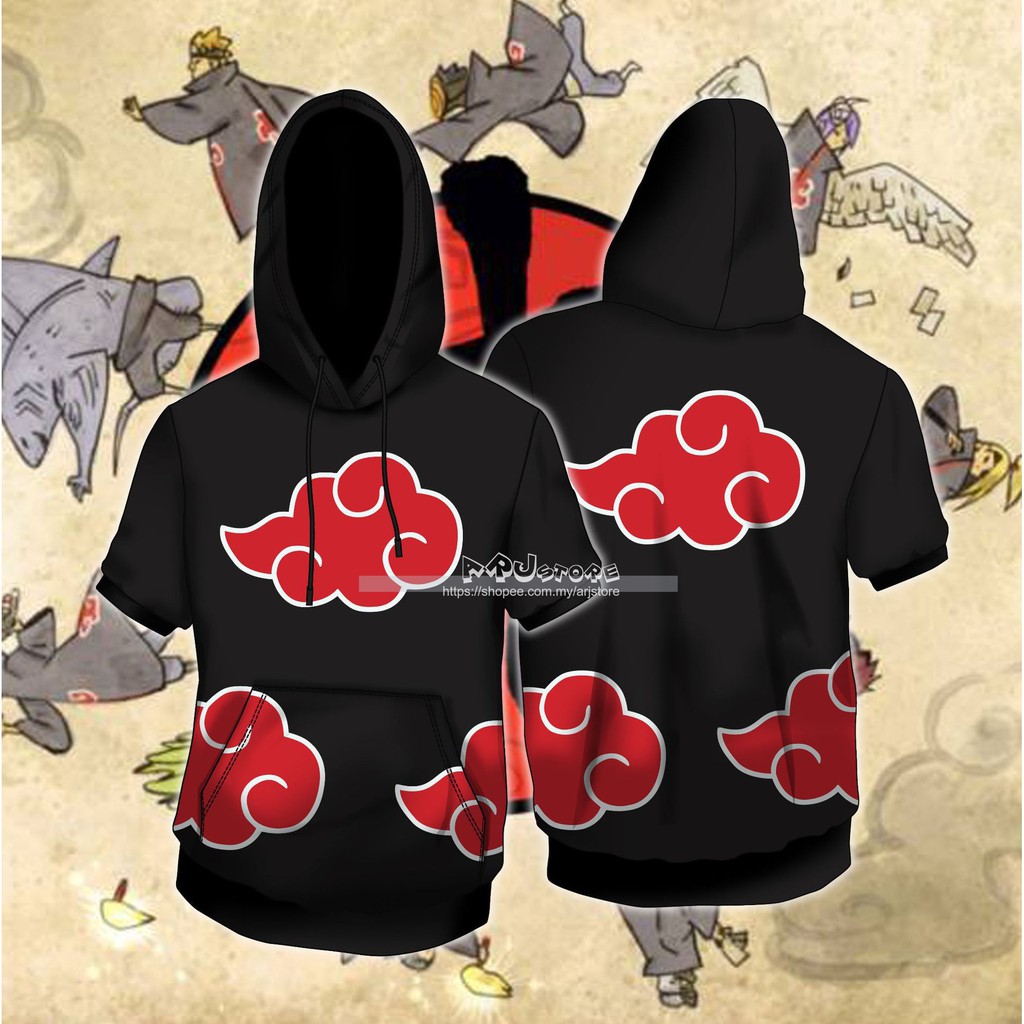 Anime Naruto Akatsuki Casual Hooded Pullover Sweatshirt Black