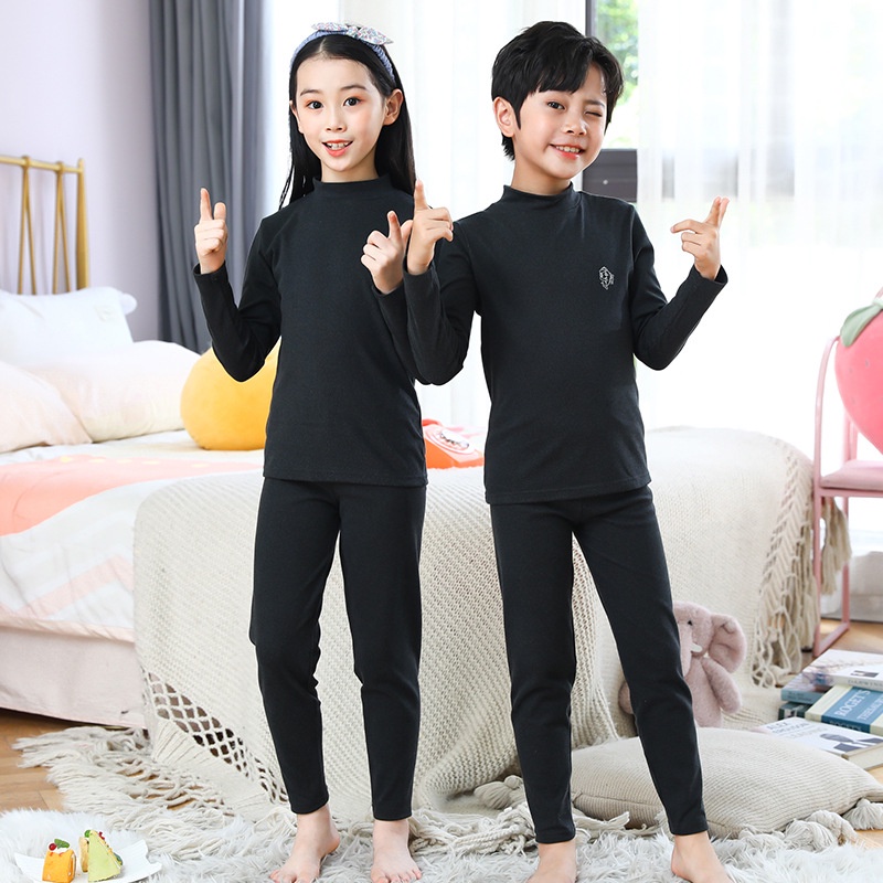 Autumn Winter Thermal Underwear Sets Girls Boys No Trace Warm Sleepwear  Candy Colors Kids Clothes 2Pcs