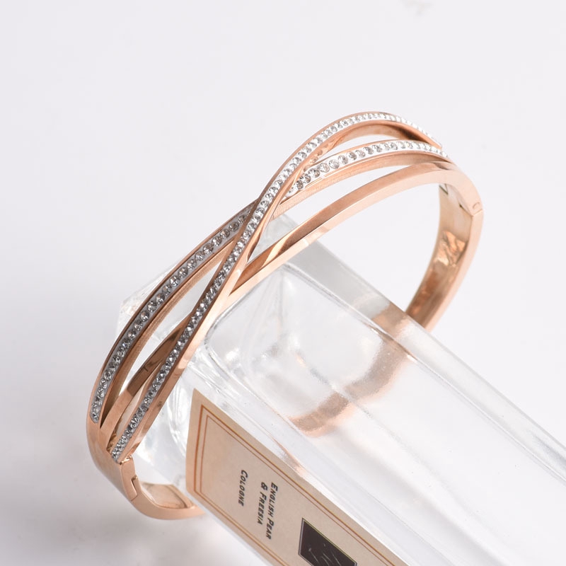 Niche Design Cross-Line Bracelet Titanium Steel Plated 18K Rose  Gold/Gold/Silver Anti-Allergic Non-Fading Sticky Diamond Zircon Temperament  Versatile