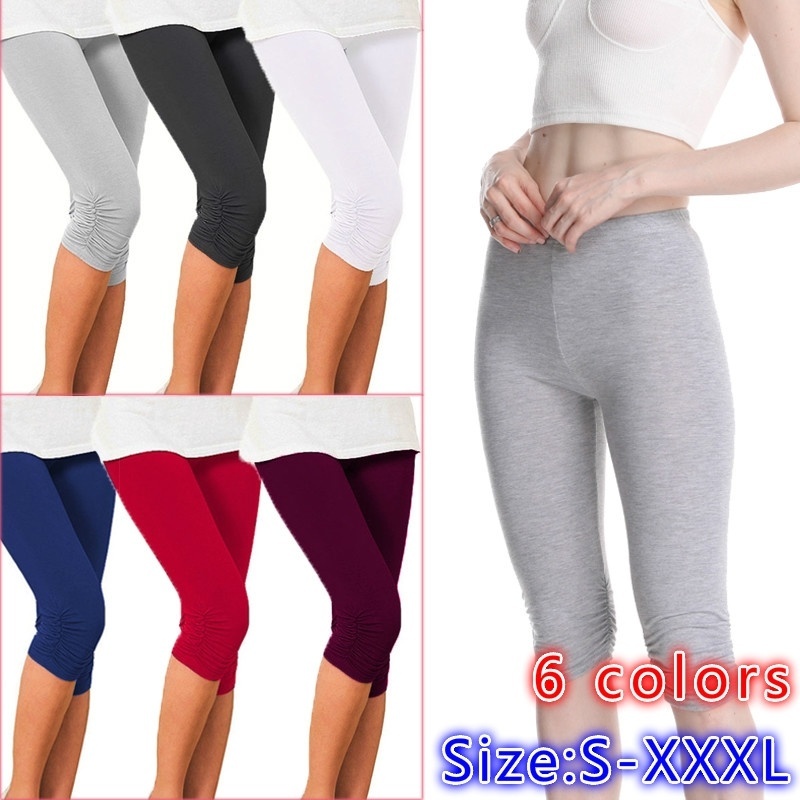 Women's Solid Color Sport Outdoor Short Pants Female Loose Seven-quarter  Cropped Trousers Ladies Pure Color Running Sportwear Pants