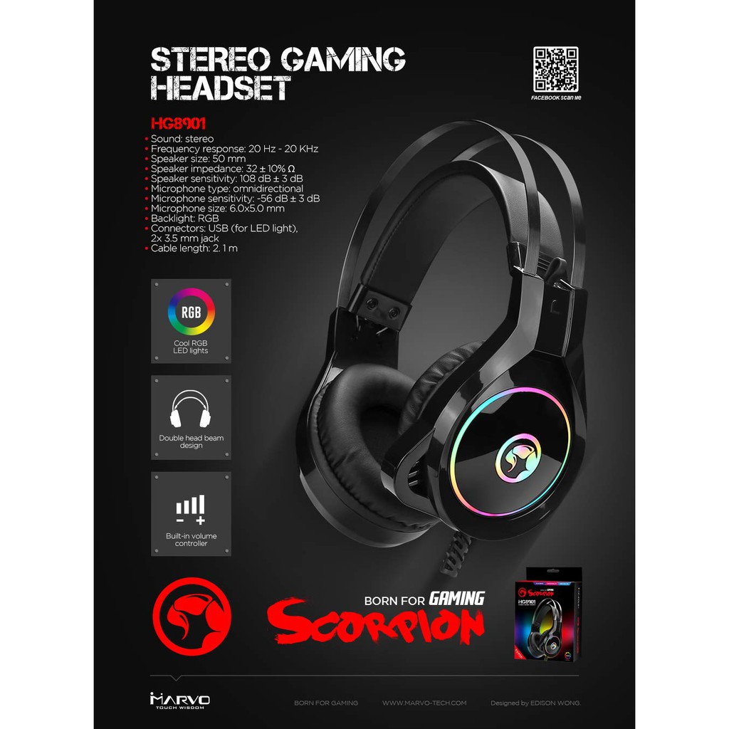 MARVO Scorpion HG8901 Stereo Sound RGB LED Gaming Headset | Shopee Malaysia