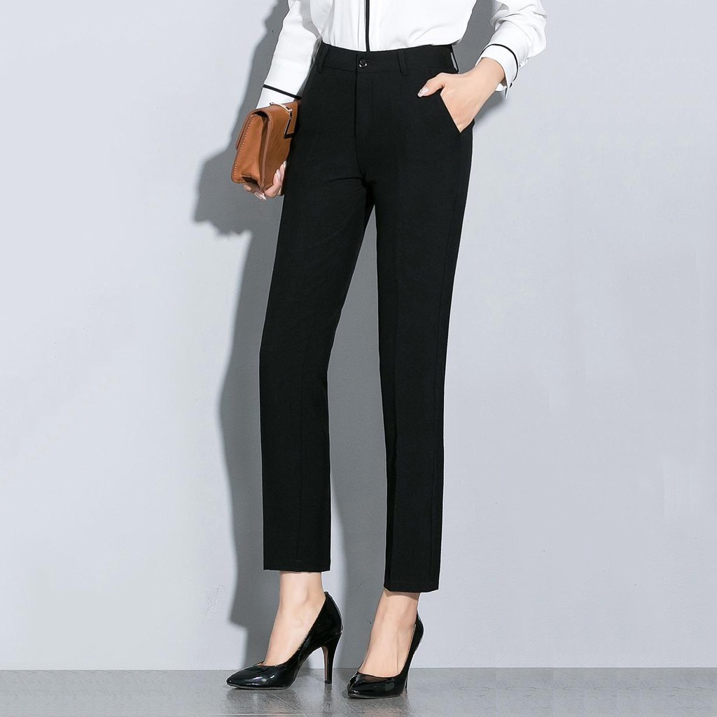 Women Business Work Formal Straight Pants OL Workout Office Ladies Black  suit Pant