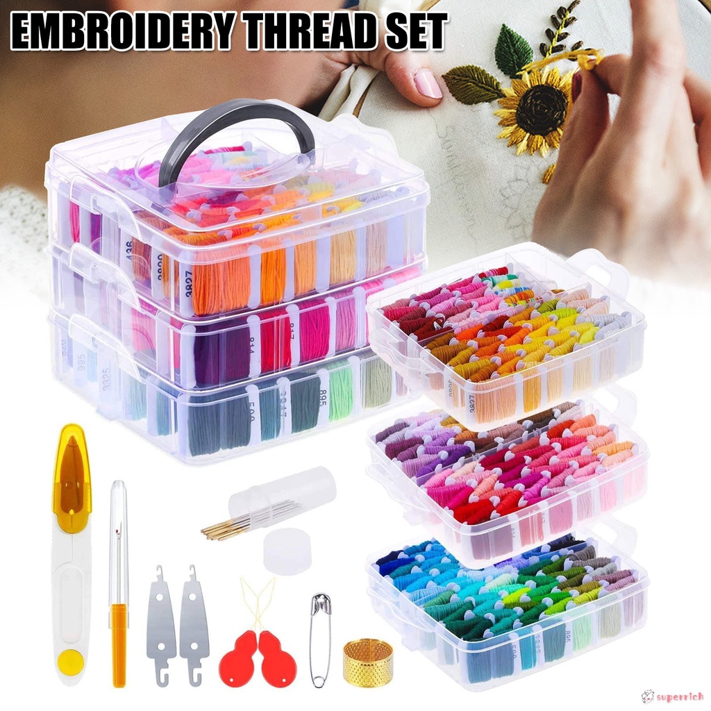 301 Embroidery Floss Set Including Cross Stitch Threads Friendship Bracelet  String with 5-Tier Transparent Box, Floss Bobbins and Cross Stitch Kits