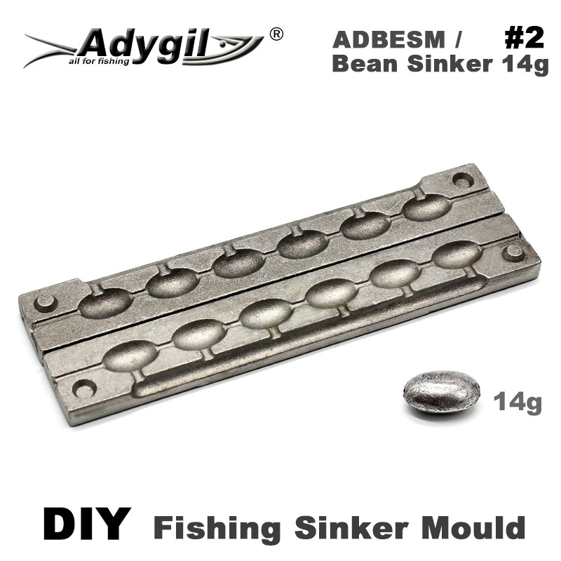 Adygil DIY Fishing Bean Sinker Mold ADBESM/#2 Bean Sinker 14g 6 Cavities