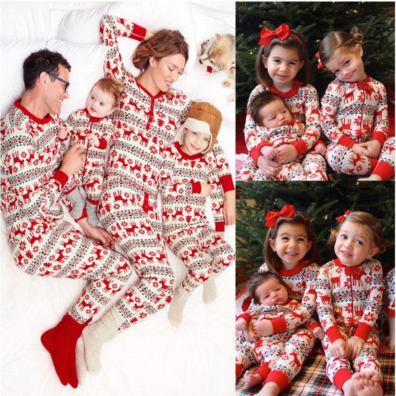 Christmas Family Matching Pajamas Set PJs Set Xmas Cotton Long