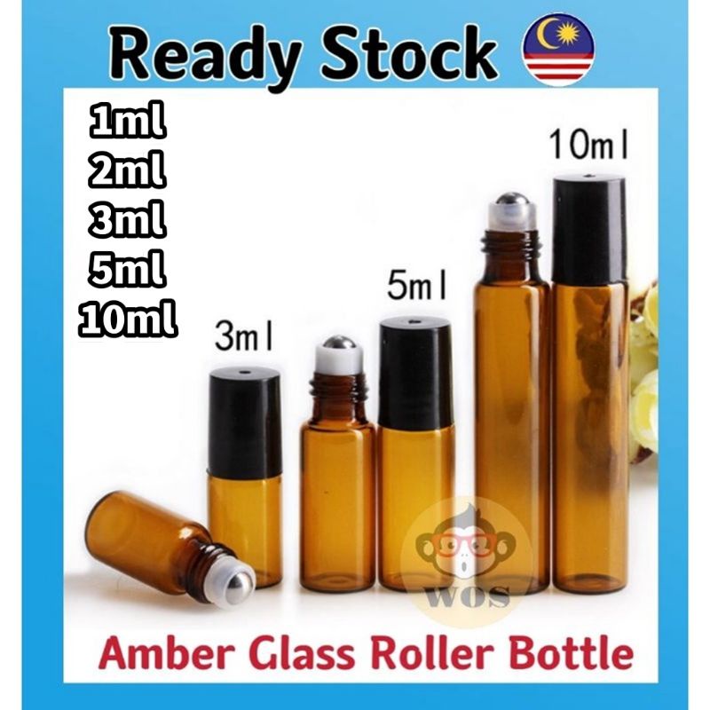 2 ml Amber Glass Roller Bottles with Stainless Steel Roll On