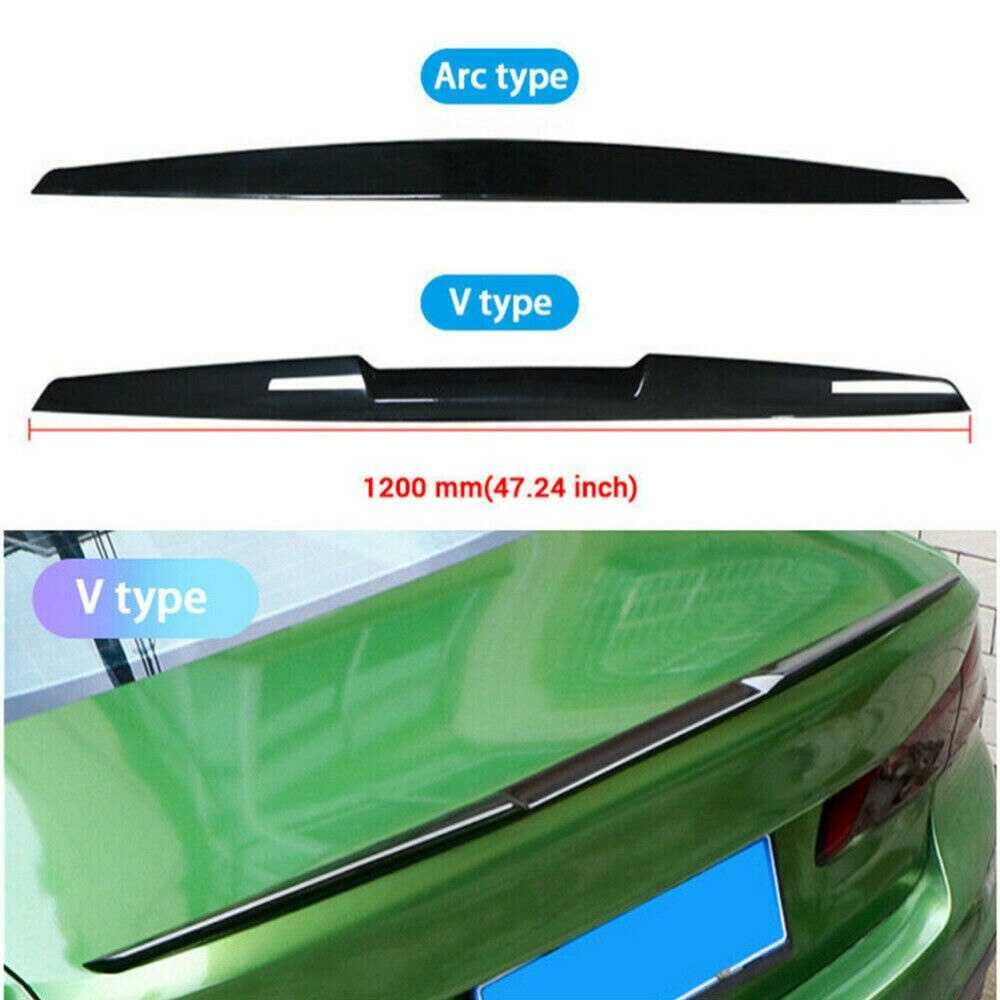 120cm 47inch Universal Car Rear Roof Lip Spoiler Tail Trunk Wing Sticker PU  Gloss Black Carbon Fiber DIY Refit Trim Decor Rubber