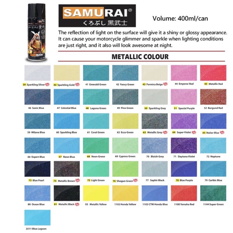 Samurai Spray Paint Metallic Colour Off